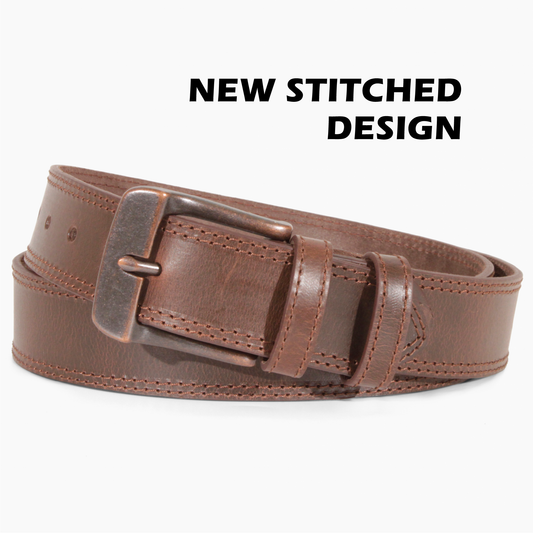 Mens Belts Leather Full Grain, Buffalo Leather, Handmade By Amish, 38mm Width & 3.6mm Thickness (Dark Brown Stitched) TOPNOTCH WORLD
