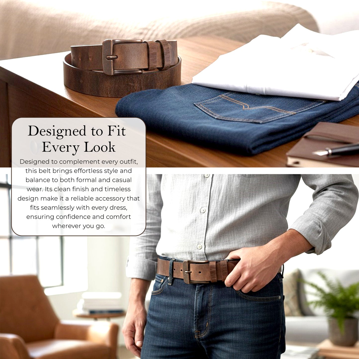 Mens Belts Leather Full Grain, Buffalo Leather, Handmade By Amish, (38mm) Width & (3.6mm) Thickness (Brown) TOPNOTCH WORLD