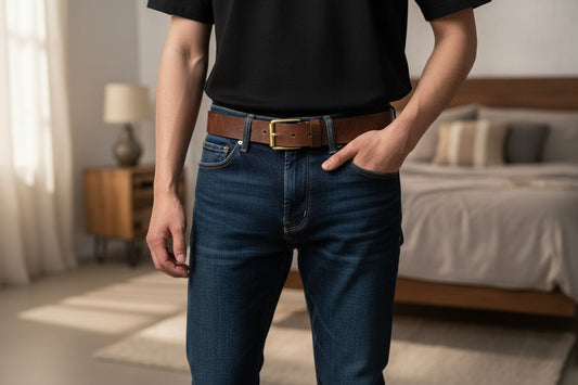 Handcrafted Brown Leather Belt with Golden Buckle | Premium Men’s Belt