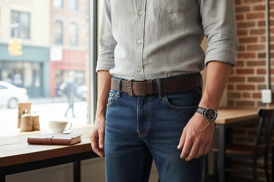 American Made Full Grain Buffalo Leather Belt in Wine with Antique Buckle