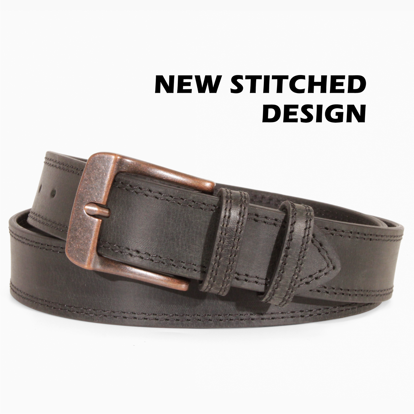 Mens Belts Leather Full Grain, Buffalo Leather, Handmade By Amish, 38mm Width & 3.6mm Thickness (Black Stitched) TOPNOTCH WORLD