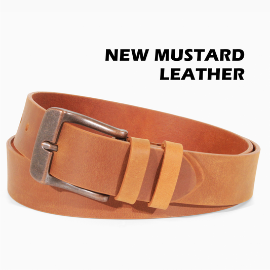 Mens Belts Leather Full Grain, Buffalo Leather, Handmade By Amish, 38mm Width & 3.6mm Thickness (Mustard) TOPNOTCH WORLD