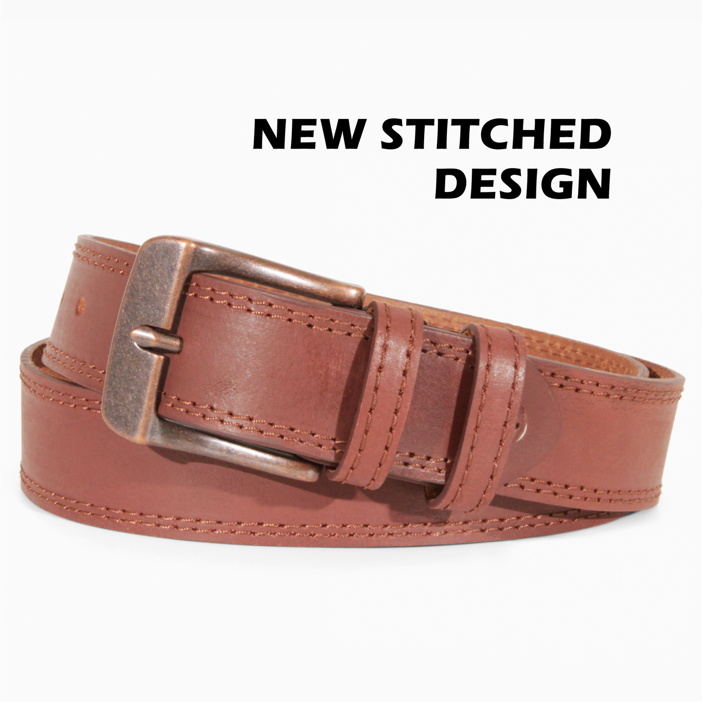 Mens Belts Leather Full Grain, Buffalo Leather, Handmade By Amish, 38mm Width & 3.6mm Thickness (Light Brown Stitched) TOPNOTCH WORLD
