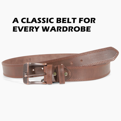 Mens Belts Leather Full Grain, Buffalo Leather, Handmade By Amish, 38mm Width & 3.6mm Thickness (Dark Brown Stitched) TOPNOTCH WORLD