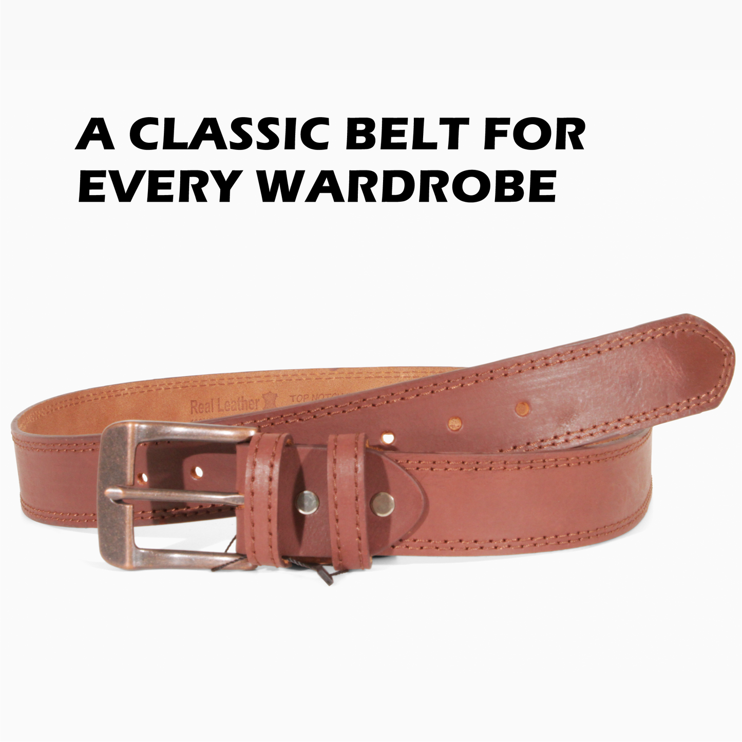 Mens Belts Leather Full Grain, Buffalo Leather, Handmade By Amish, 38mm Width & 3.6mm Thickness (Light Brown Stitched) TOPNOTCH WORLD