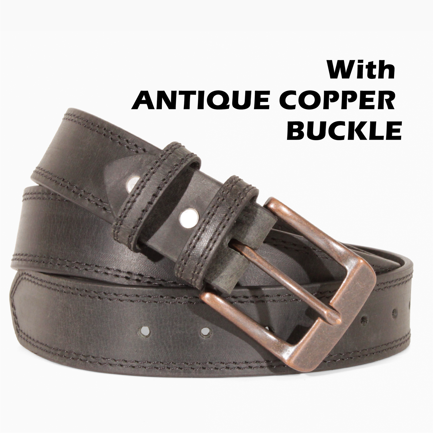 Mens Belts Leather Full Grain, Buffalo Leather, Handmade By Amish, 38mm Width & 3.6mm Thickness (Black Stitched) TOPNOTCH WORLD