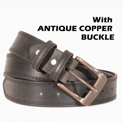 Mens Belts Leather Full Grain, Buffalo Leather, Handmade By Amish, 38mm Width & 3.6mm Thickness (Black Stitched) TOPNOTCH WORLD