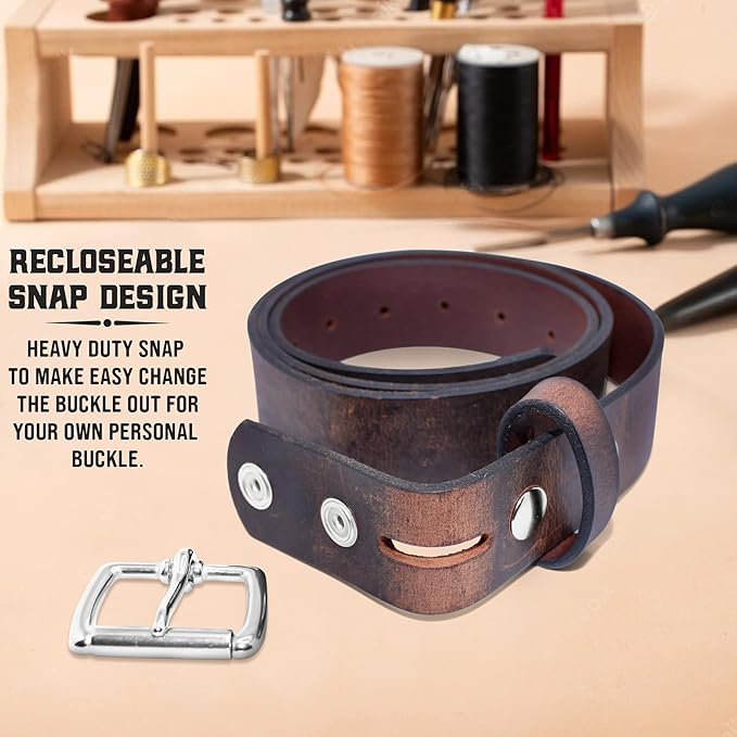 Mens Belts Leather Veg Oil Tan, Genuine Buffalo Leather Handmade By Amish, 1.5 Inch Wide & 3.6mm Thickness TOPNOTCH WORLD