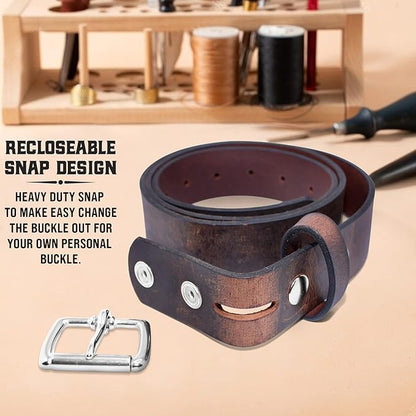 Mens Belts Leather Veg Oil Tan, Genuine Buffalo Leather Handmade By Amish, 1.5 Inch Wide & 3.6mm Thickness TOPNOTCH WORLD