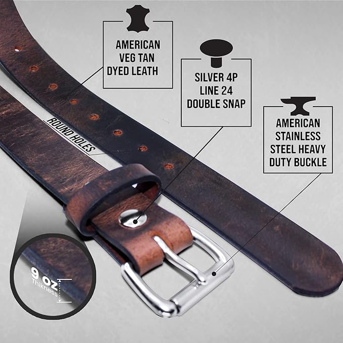 Mens Belts Leather Veg Oil Tan, Genuine Buffalo Leather Handmade By Amish, 1.5 Inch Wide & 3.6mm Thickness TOPNOTCH WORLD