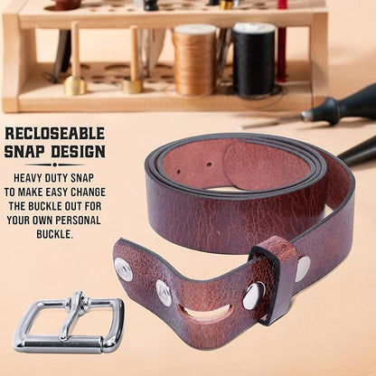 Mens Belts Leather Veg Oil Tan, Genuine Buffalo Leather Handmade By Amish, 1.5 Inch Wide & 3.6mm Thickness TOPNOTCH WORLD