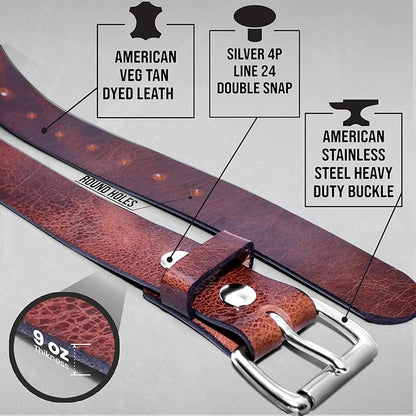Mens Belts Leather Veg Oil Tan, Genuine Buffalo Leather Handmade By Amish, 1.5 Inch Wide & 3.6mm Thickness TOPNOTCH WORLD