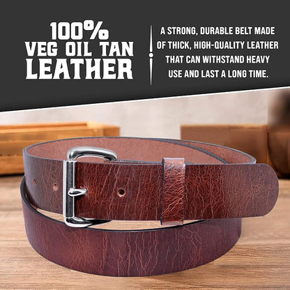 Mens Belts Leather Veg Oil Tan, Genuine Buffalo Leather Handmade By Amish, 1.5 Inch Wide & 3.6mm Thickness TOPNOTCH WORLD
