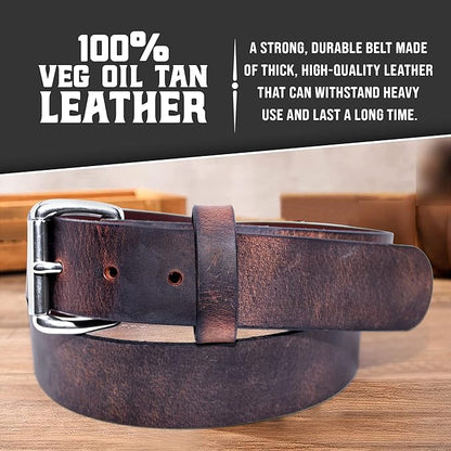 Mens Belts Leather Veg Oil Tan, Genuine Buffalo Leather Handmade By Amish, 1.5 Inch Wide & 3.6mm Thickness TOPNOTCH WORLD