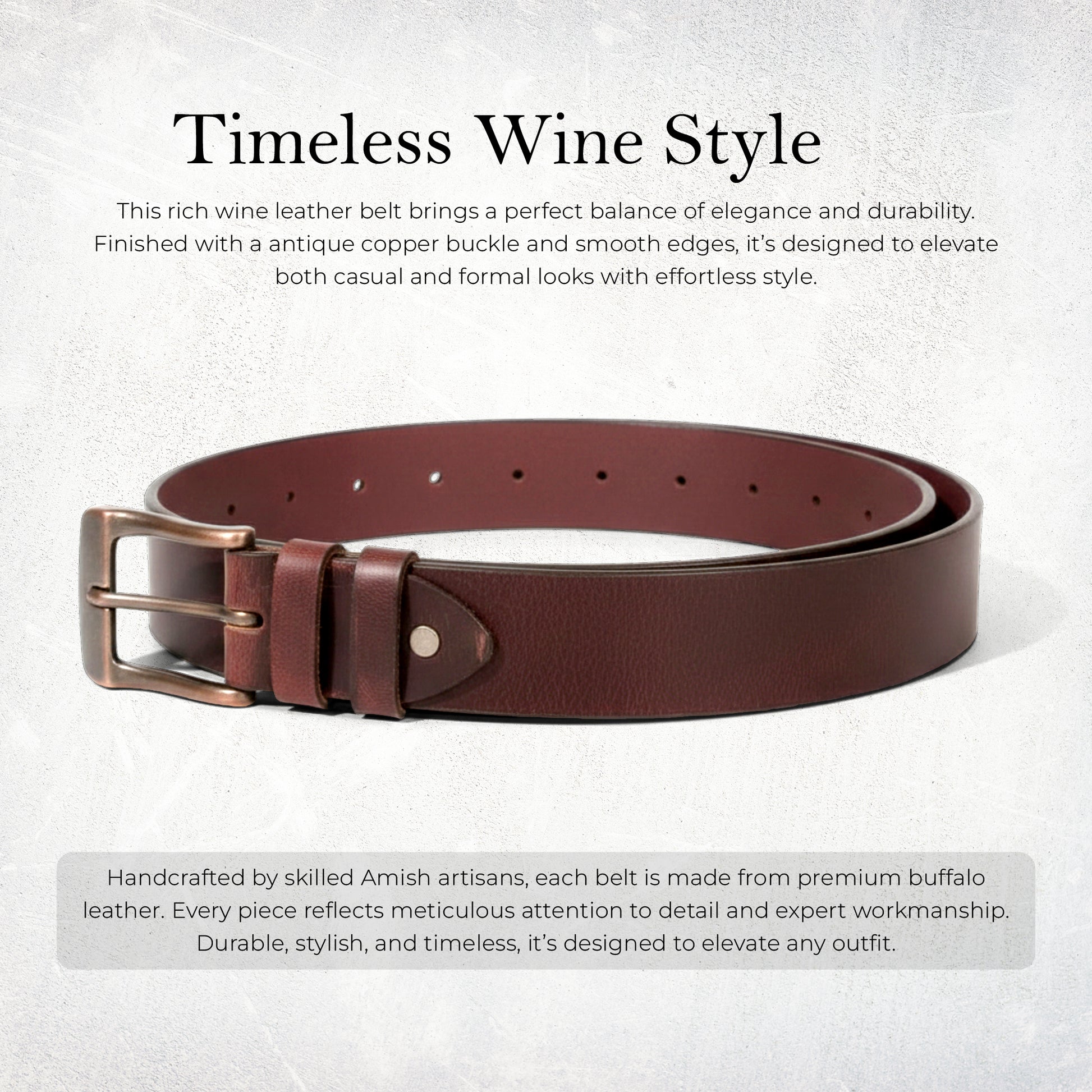 Mens Belts Leather Full Grain, Buffalo Leather, Handmade By Amish, (38mm) Width & (3.6mm) Thickness (Wine) TOPNOTCH WORLD