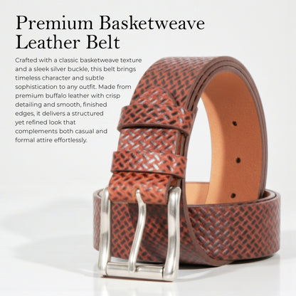 Mens Belts Leather Full Grain, Buffalo Leather, Handmade By Amish, (38mm) Width & (3.6mm) Thickness (Basketweave) TOPNOTCH WORLD