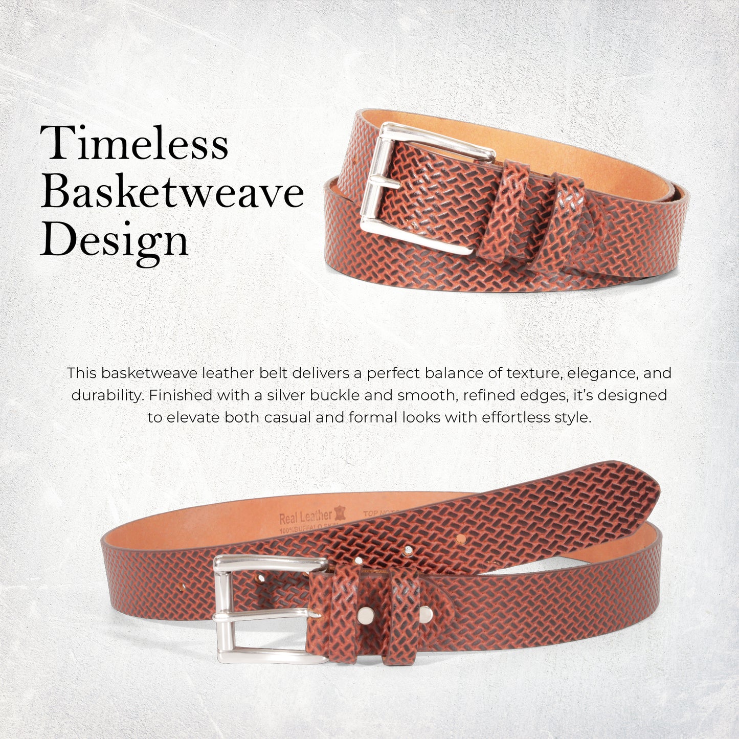 Mens Belts Leather Full Grain, Buffalo Leather, Handmade By Amish, (38mm) Width & (3.6mm) Thickness (Basketweave) TOPNOTCH WORLD
