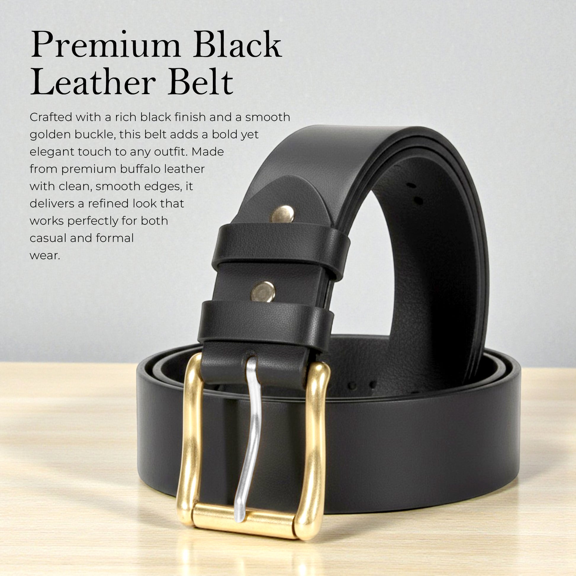 Mens Belts Leather Full Grain, Buffalo Leather, Handmade By Amish, (38mm) Width & (3.6mm) Thickness  (Black) TOPNOTCH WORLD