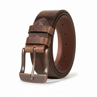 American Made Full Grain Buffalo Leather Belt in Brown with Antique Buckle