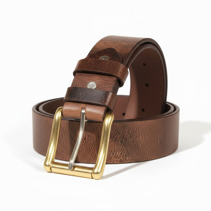 Handcrafted Brown Leather Belt with Golden Buckle | Premium Men’s Belt