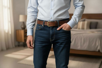 Handcrafted Brown Leather Belt with Golden Buckle | Premium Men’s Belt