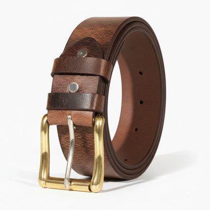 Handcrafted Brown Leather Belt with Golden Buckle | Premium Men’s Belt