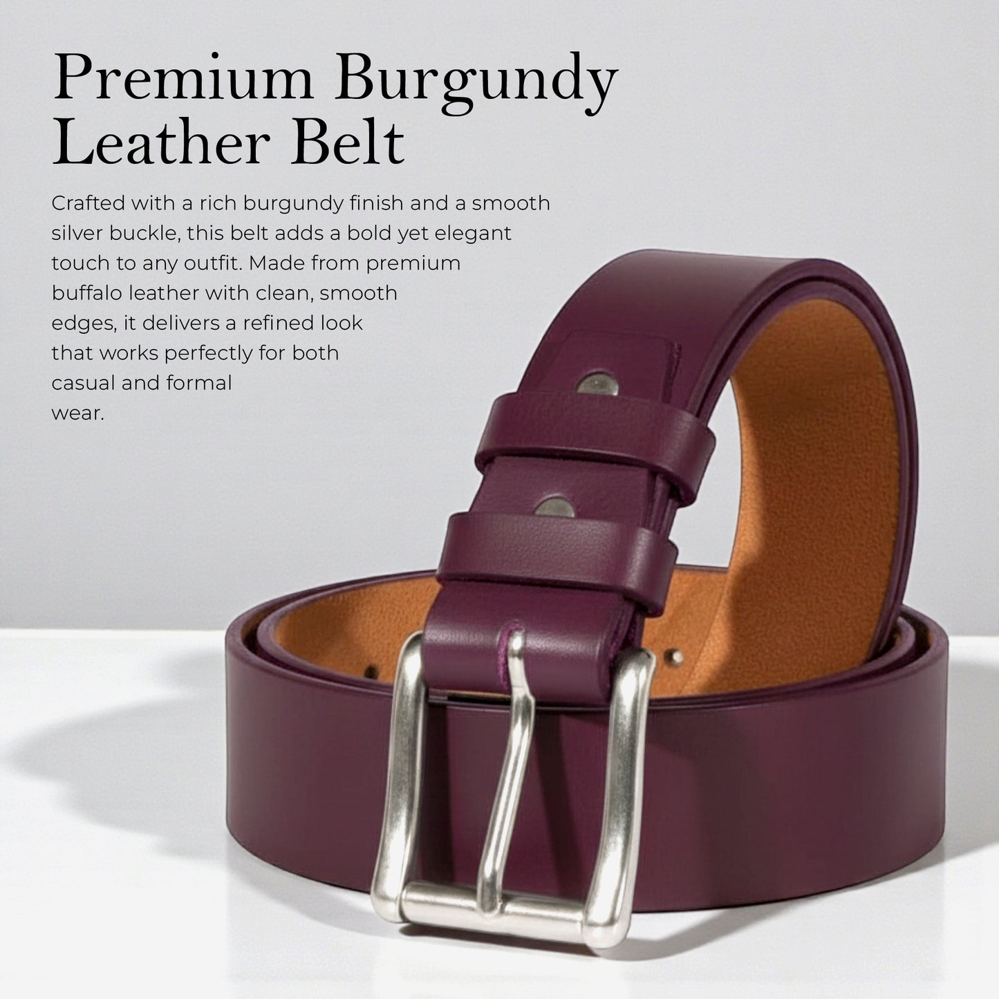 Mens Belts Leather Full Grain, Buffalo Leather, Handmade By Amish, (38mm) Width & (3.6mm) Thickness (Burgundy) TOPNOTCH WORLD