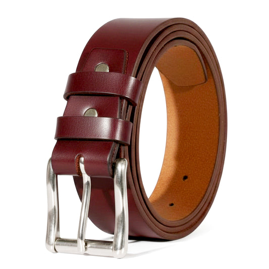 Mens Belts Leather Full Grain, Buffalo Leather, Handmade By Amish, (38mm) Width & (3.6mm) Thickness (Burgundy) TOPNOTCH WORLD