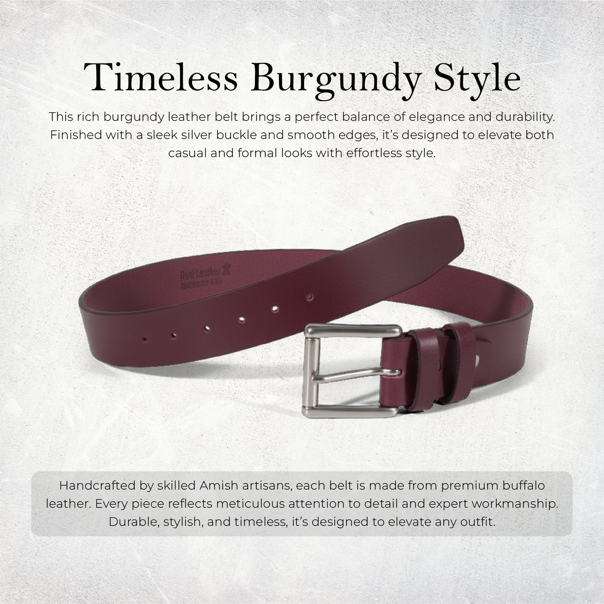 Mens Belts Leather Full Grain, Buffalo Leather, Handmade By Amish, (38mm) Width & (3.6mm) Thickness (Burgundy) TOPNOTCH WORLD