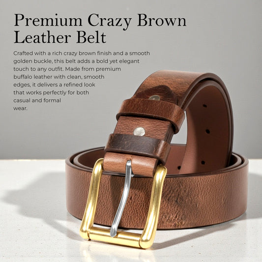Mens Belts Leather Full Grain, Buffalo Leather, Handmade By Amish, (38mm) Width & (3.6mm) Thickness (Crazy Brown) TOPNOTCH WORLD