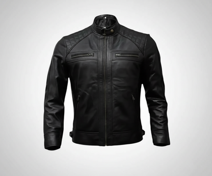 Black leather jacket on a white background