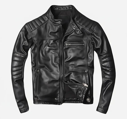 Black leather jacket on a white background