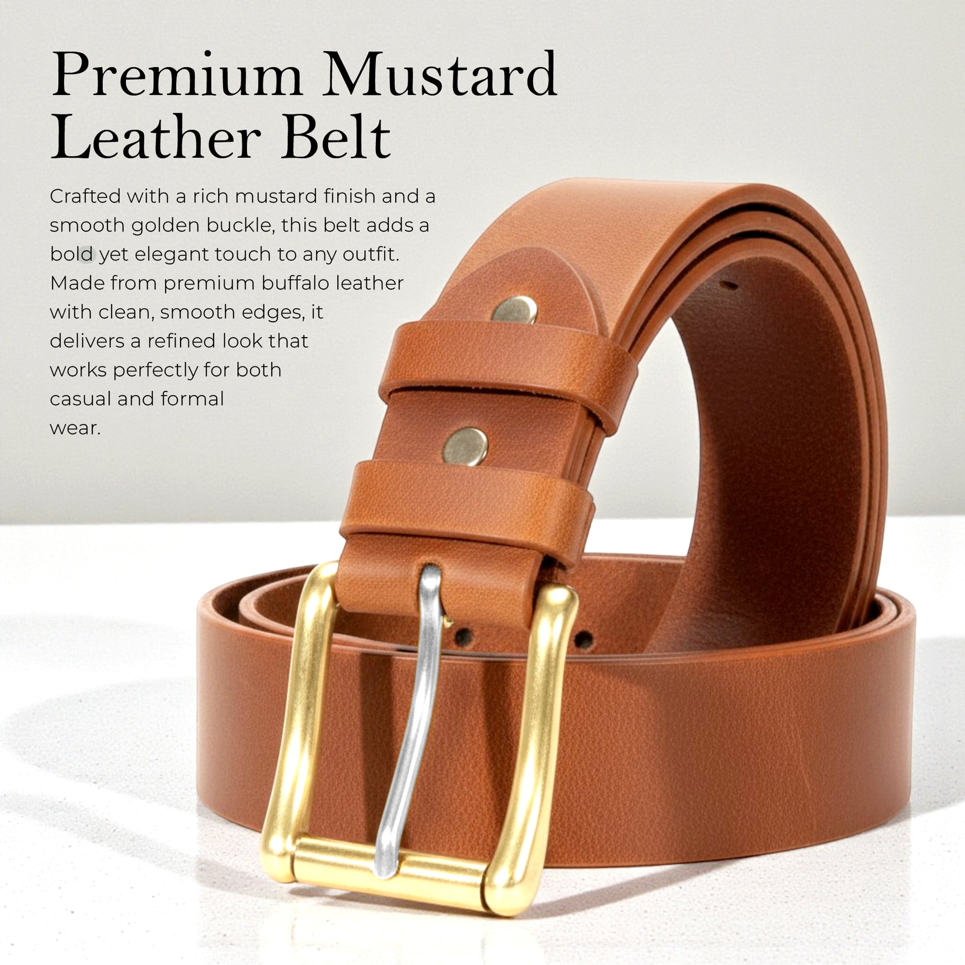 Mens Belts Leather Full Grain, Buffalo Leather, Handmade By Amish, (38mm) Width & (3.6mm) Thickness (Mustard) TOPNOTCH WORLD