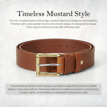 Mens Belts Leather Full Grain, Buffalo Leather, Handmade By Amish, (38mm) Width & (3.6mm) Thickness (Mustard) TOPNOTCH WORLD