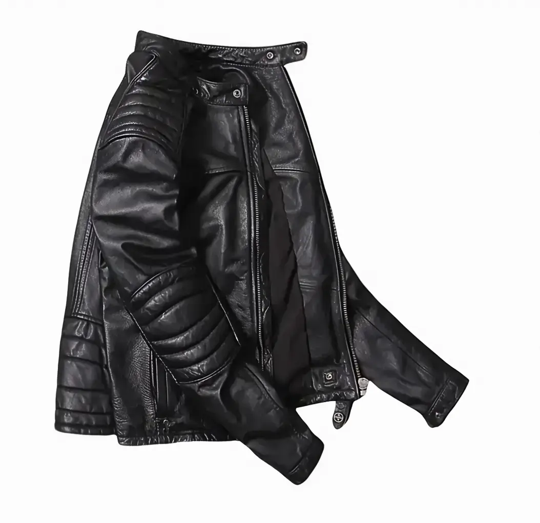 Men's Cafe Racer Style Leather Jacket TN2BK - Short Length Genuine Real Sheepskin Black Color with YKK Zips & Multiple Pockets Embellished shoulders and Elbows