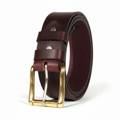 Handcrafted Wine Leather Belt with Golden Buckle - Premium Men’s Belt