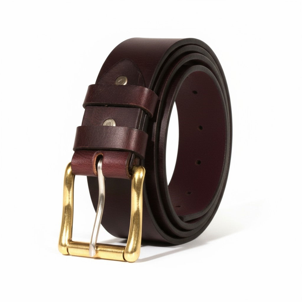 Handcrafted Wine Leather Belt with Golden Buckle - Premium Men’s Belt