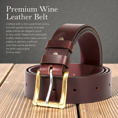 Mens Belts Leather Full Grain, Buffalo Leather, Handmade By Amish, (38mm) Width & (3.6mm) Thickness (Wine) TOPNOTCH WORLD