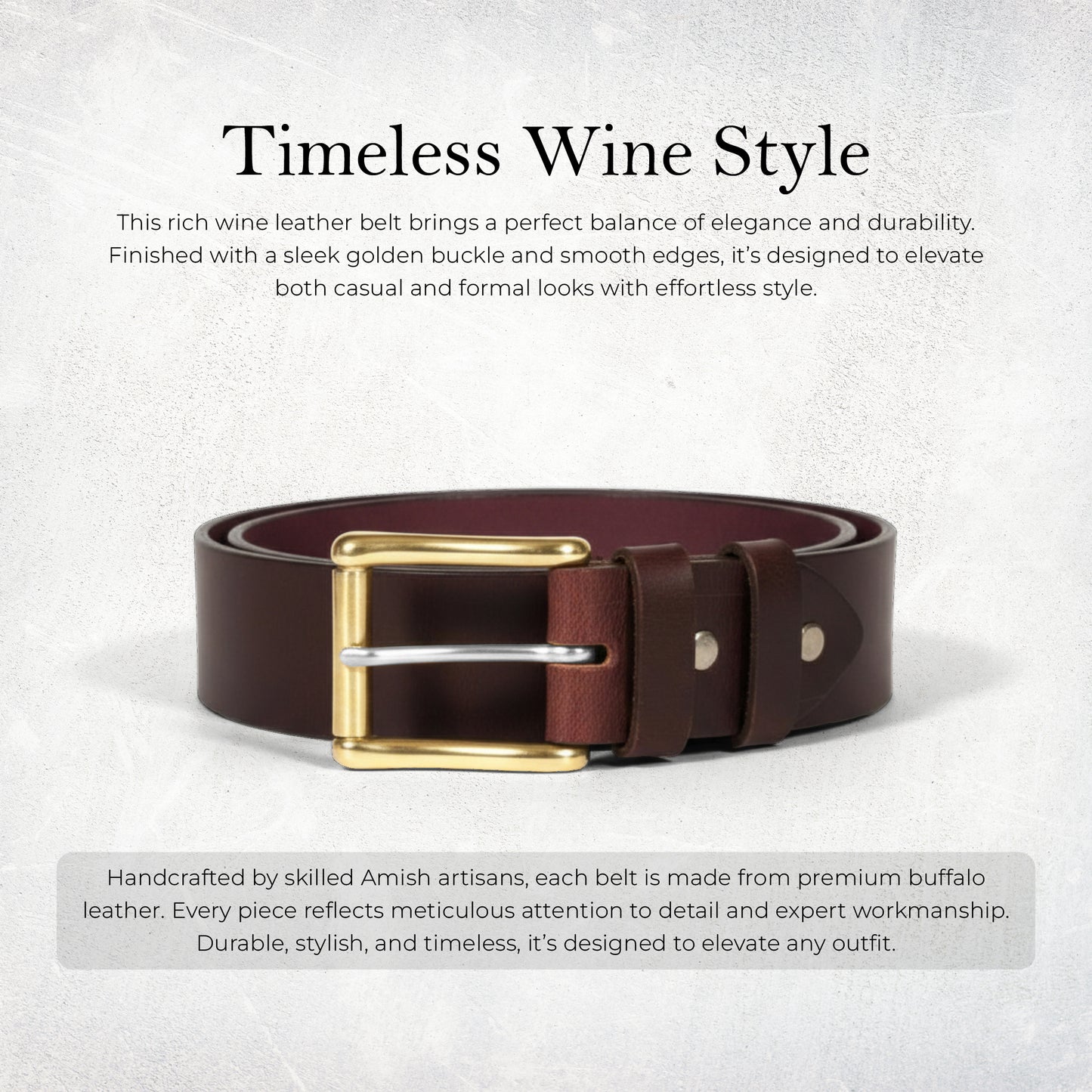 Mens Belts Leather Full Grain, Buffalo Leather, Handmade By Amish, (38mm) Width & (3.6mm) Thickness (Wine) TOPNOTCH WORLD