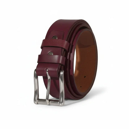 American Made Full Grain Buffalo Leather Belt in Burgundy with Silver Buckle TOPNOTCH WORLD