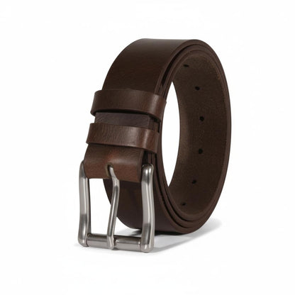 Dark Chocolate brown leather belt with silver buckle for men
American made chocolate brown leather belt