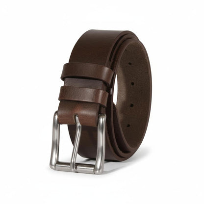 Dark Chocolate brown leather belt with silver buckle for men
American made chocolate brown leather belt