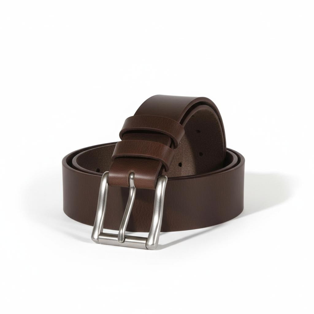 Dark Chocolate brown leather belt with silver buckle for men
American made chocolate brown leather belt