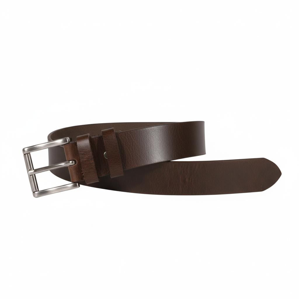 Dark Chocolate brown leather belt with silver buckle for men
American made chocolate brown leather belt