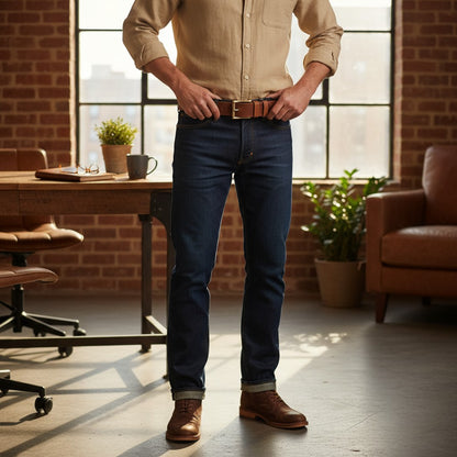 Mustard leather belt with golden buckle for men
American made full grain buffalo mustard belt