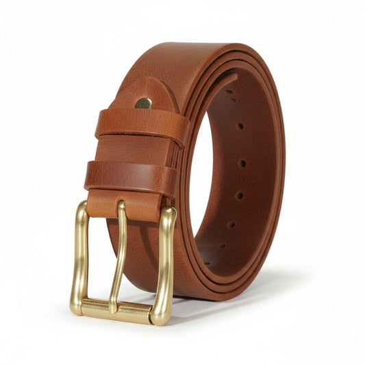 Mustard leather belt with golden buckle for men
American made full grain buffalo mustard belt