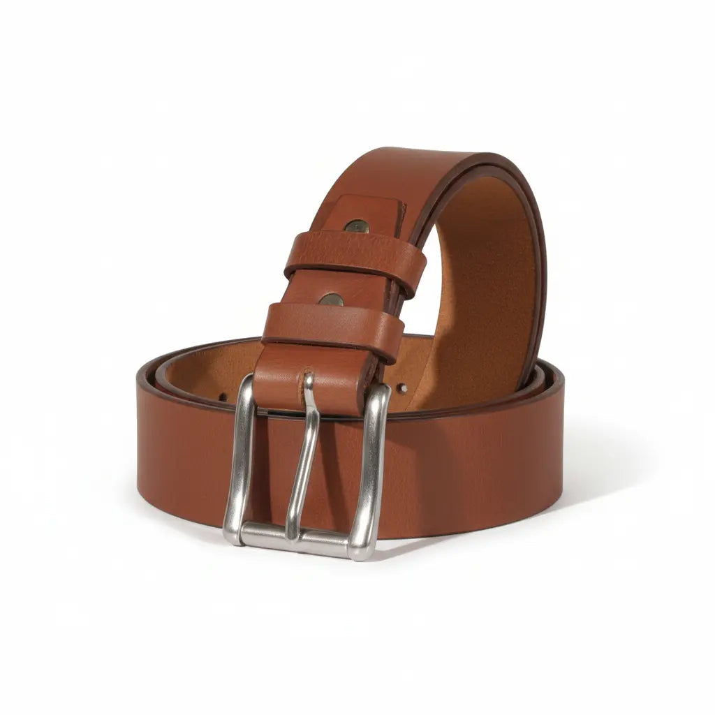 Terra brown leather belt with silver buckle
American made full grain buffalo terra brown belt