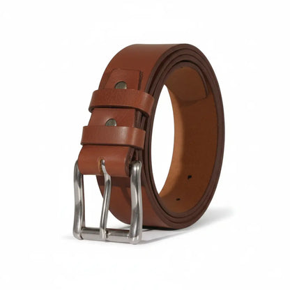 Terra brown leather belt with silver buckle
American made full grain buffalo terra brown belt