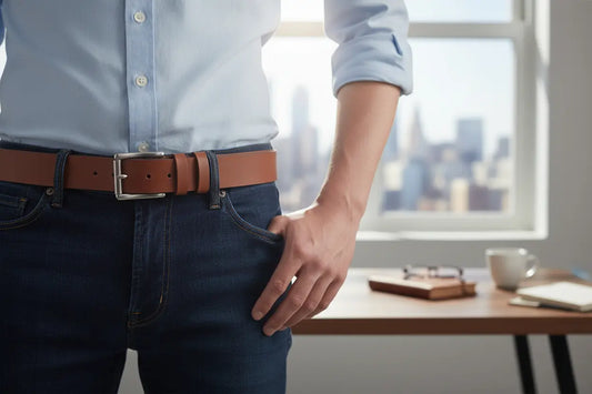 Terra brown leather belt with silver buckle
American made full grain buffalo terra brown belt