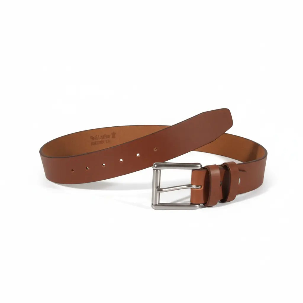 Terra brown leather belt with silver buckle
American made full grain buffalo terra brown belt
